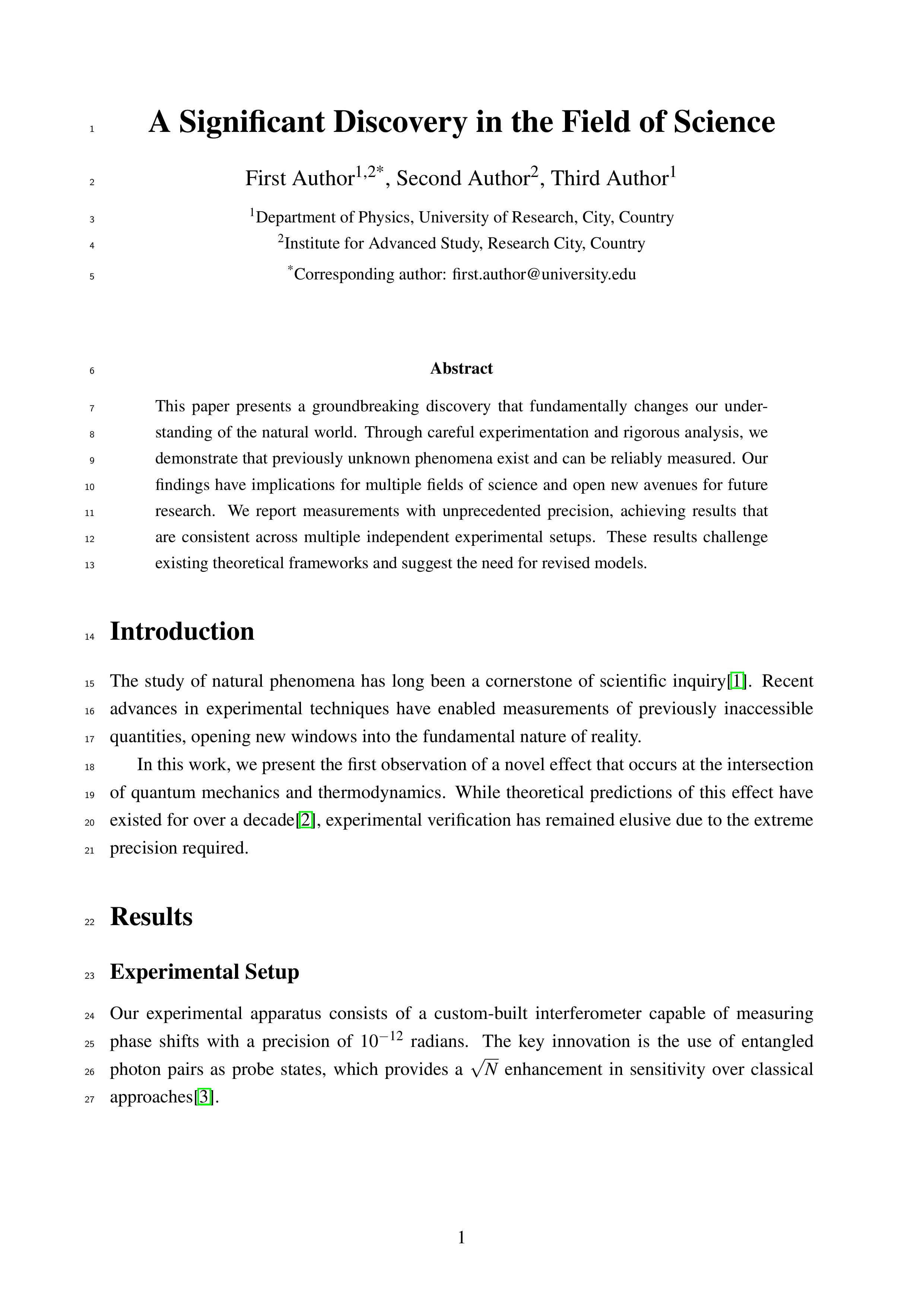 Nature Article Template LaTeX template preview