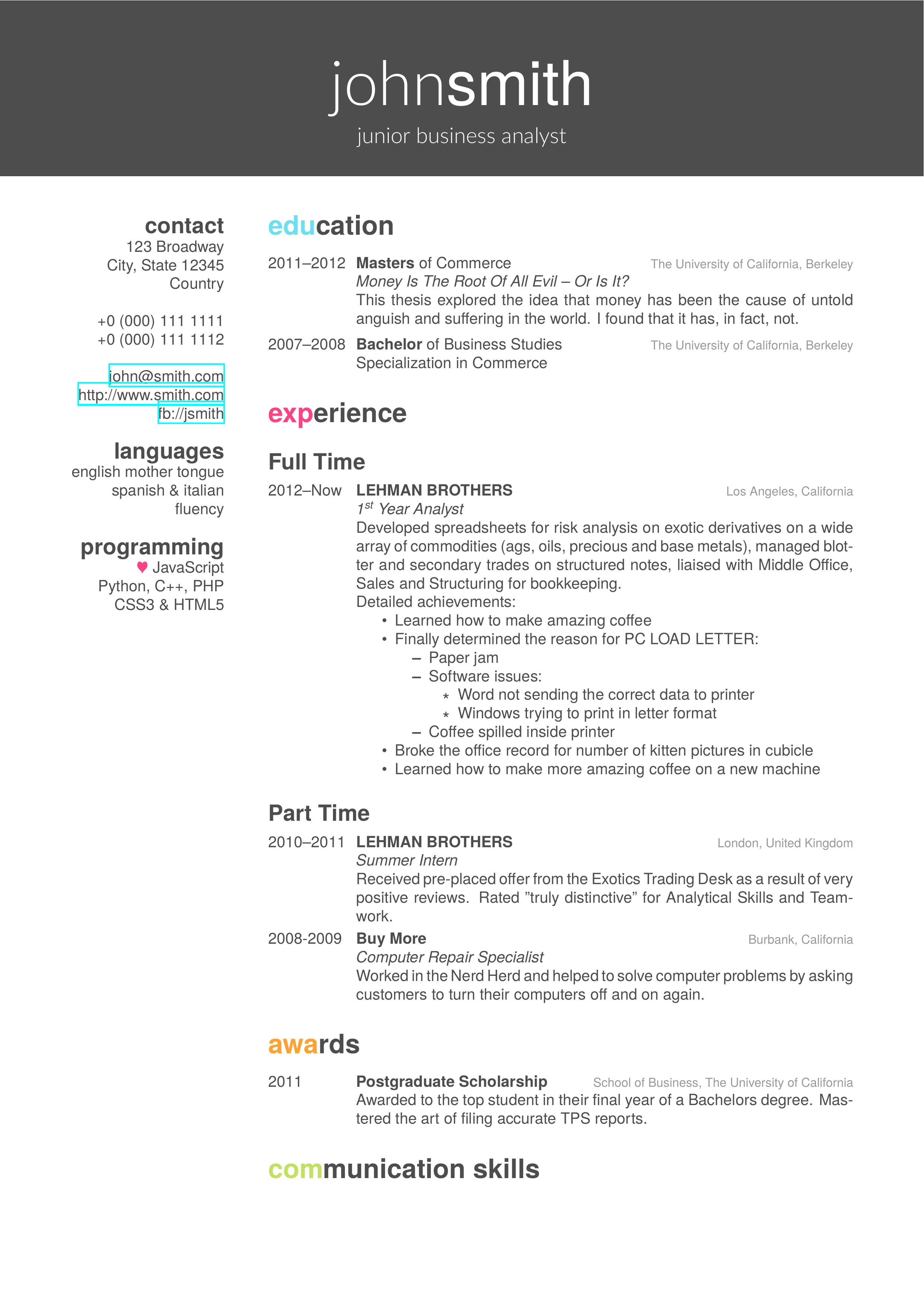 Friggeri CV LaTeX template preview