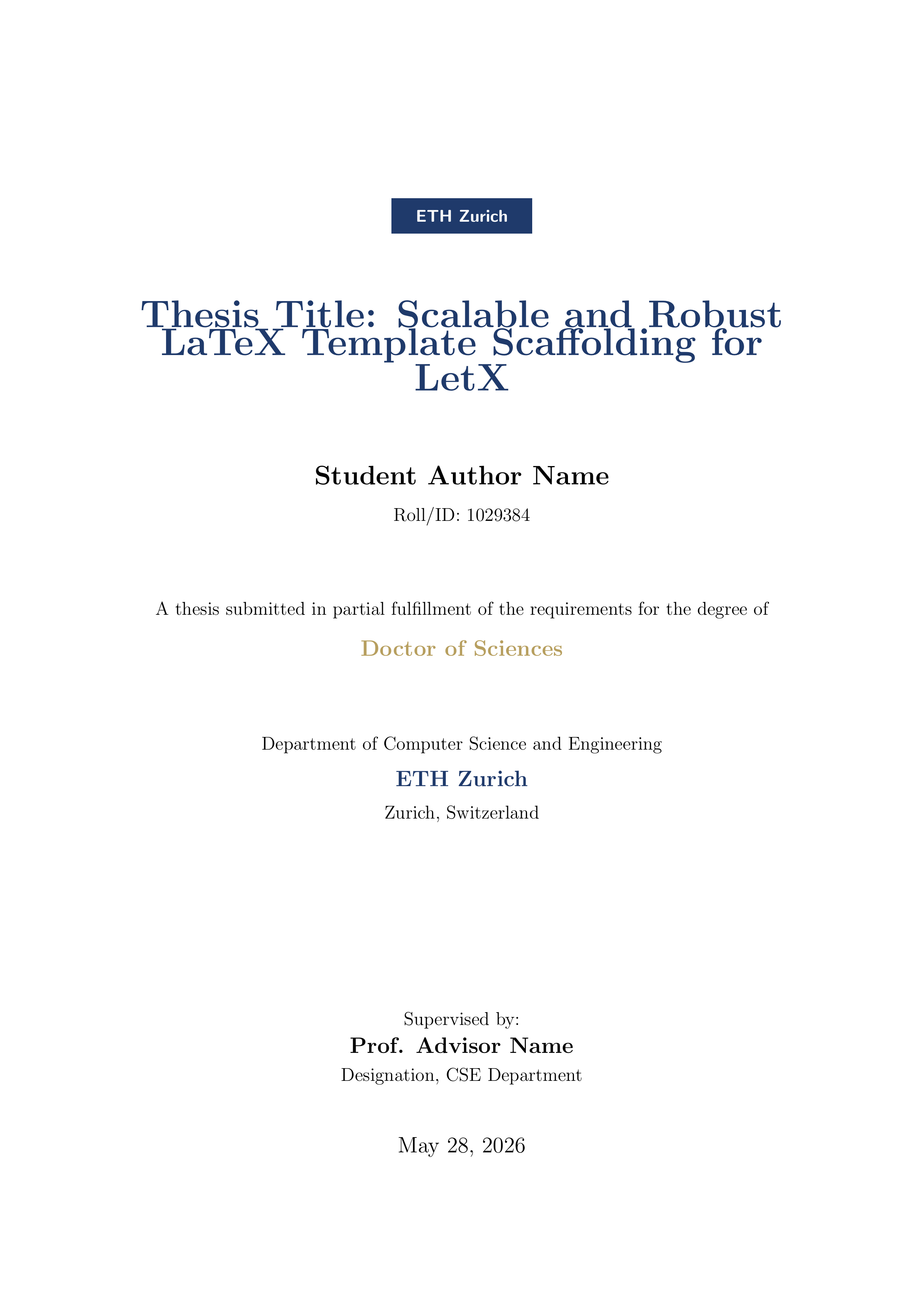 ETH Zürich Thesis LaTeX template preview