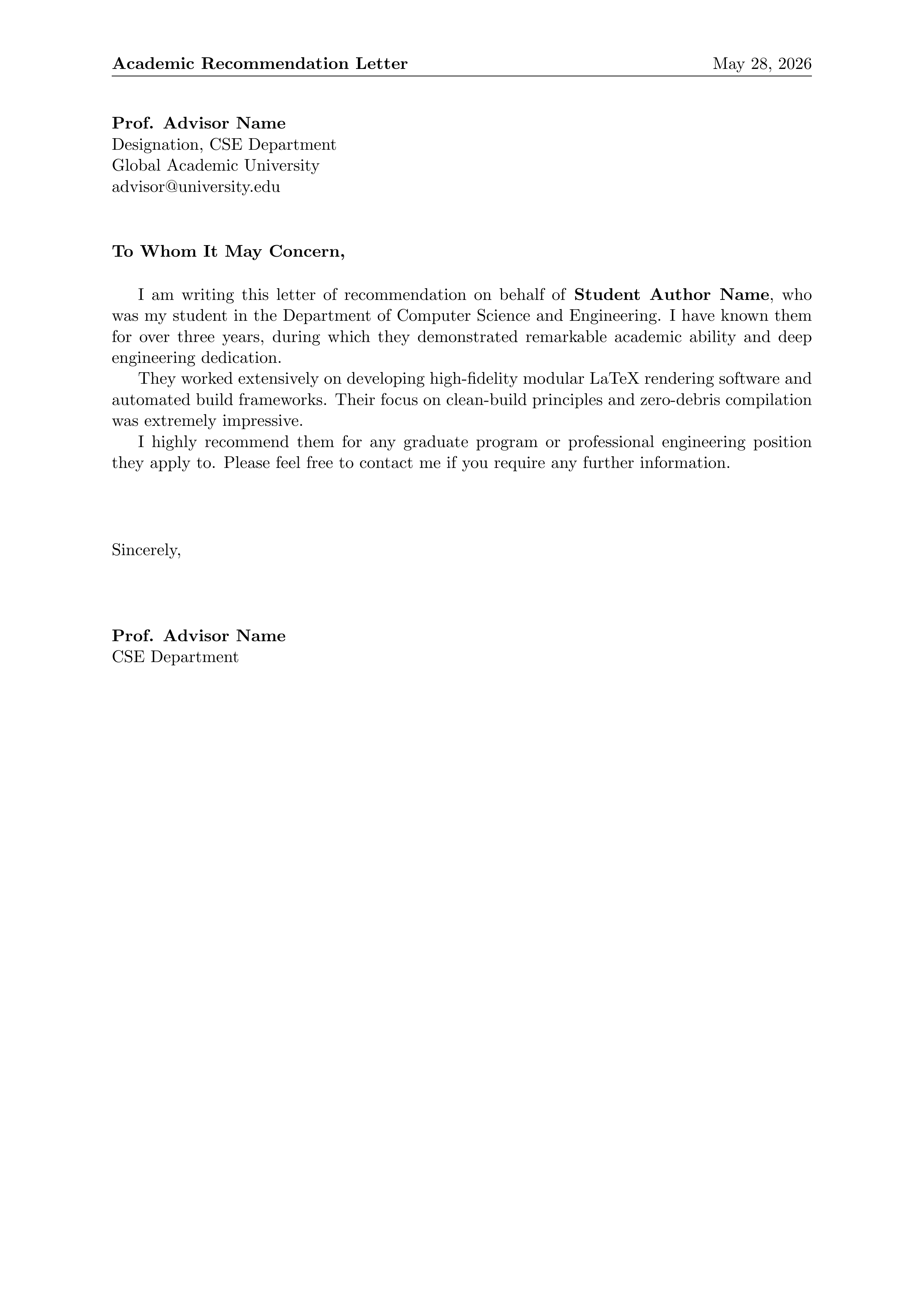 Recommendation Letter LaTeX template preview