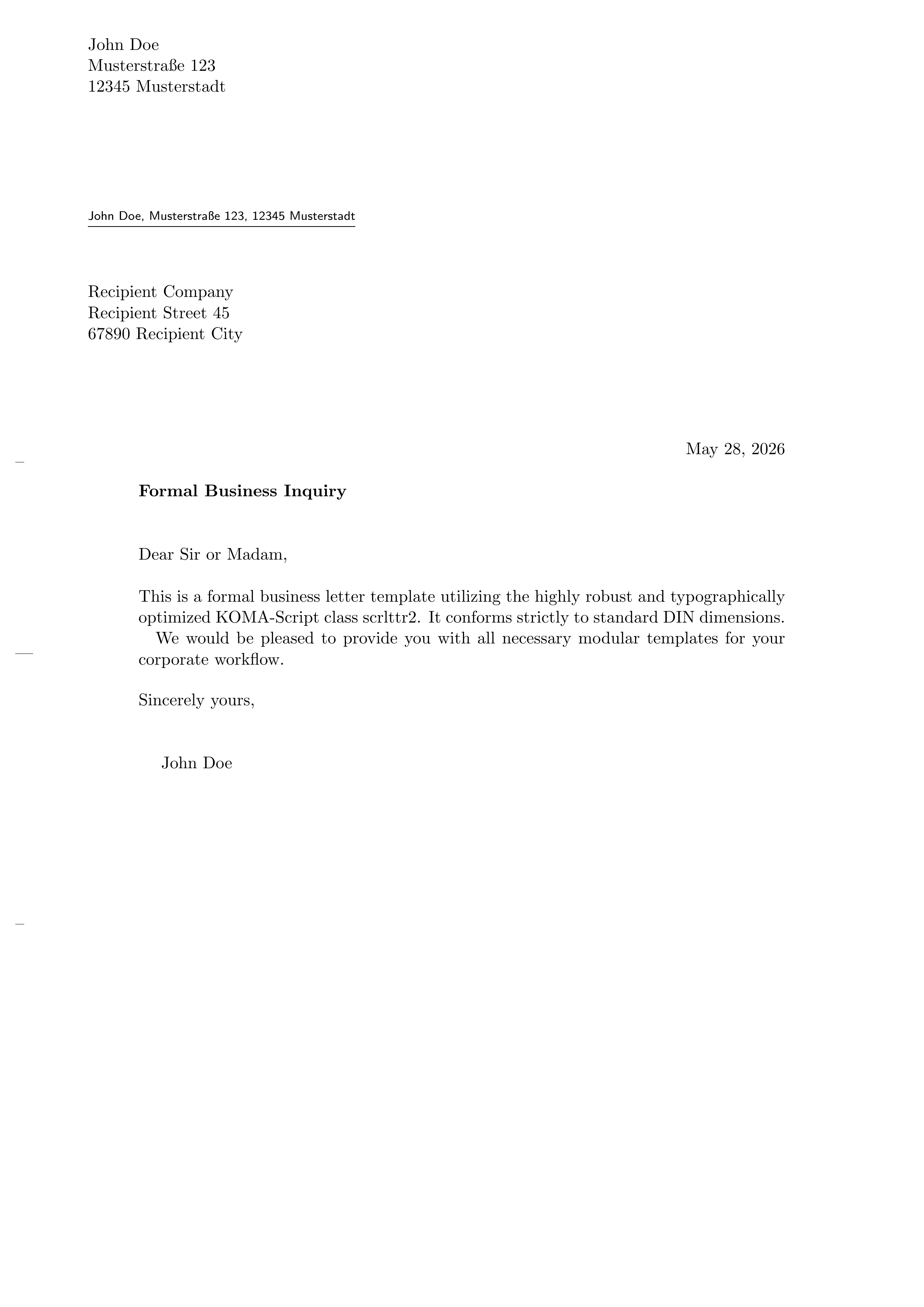 KOMA-Script Letter LaTeX template preview