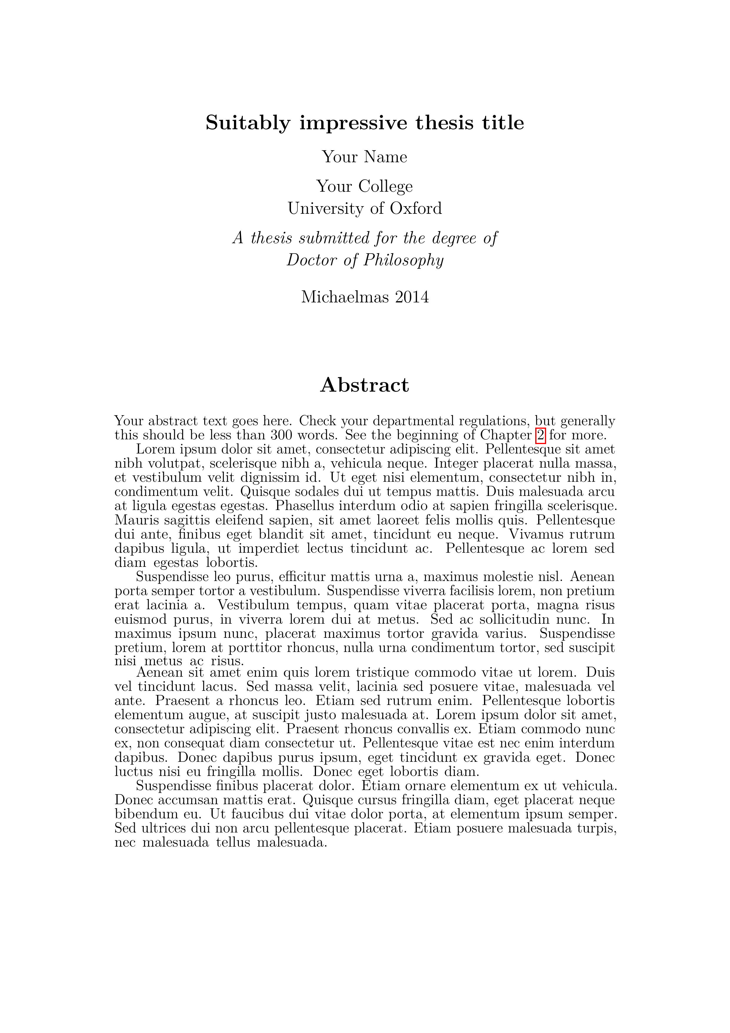 Oxford Thesis LaTeX template preview