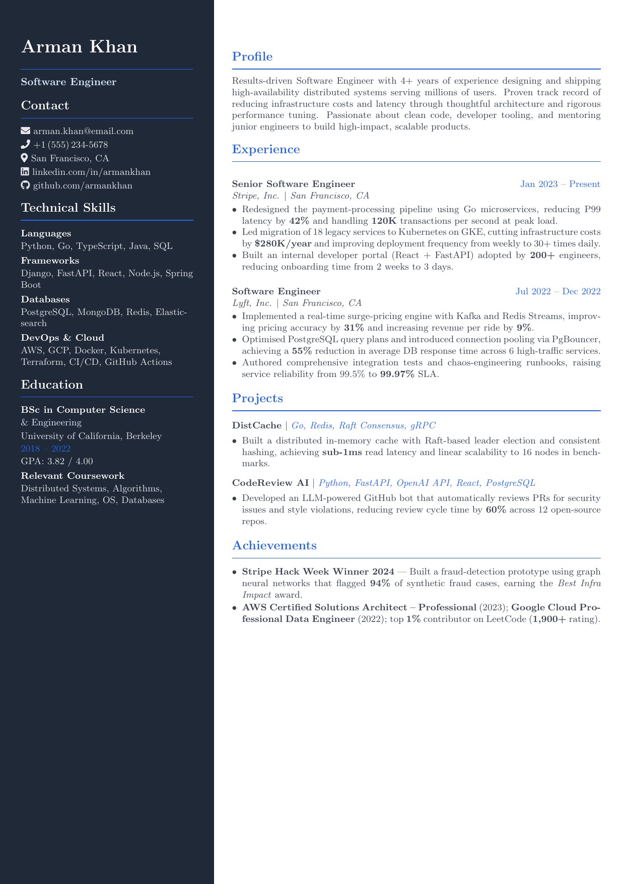 Software Engineer Resume LaTeX template — first page preview