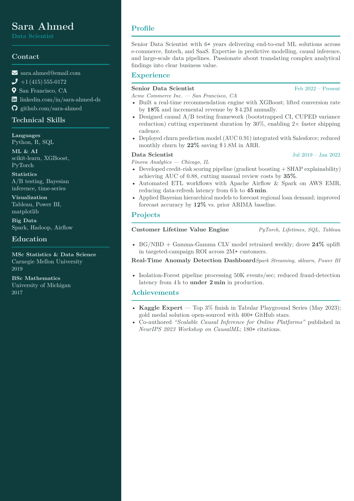 Data Scientist Resume LaTeX template — first page preview