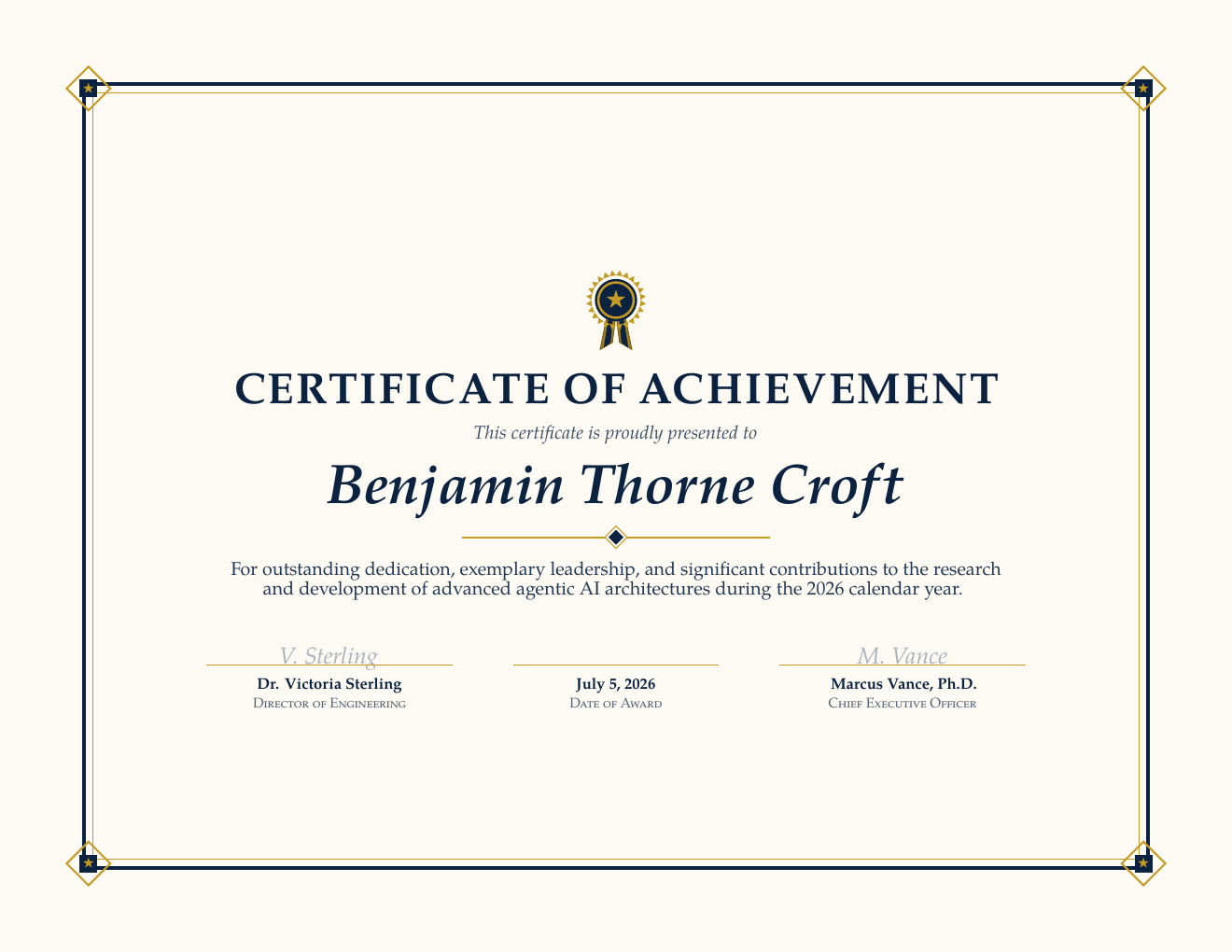 Certificate of Achievement LaTeX template — first page preview