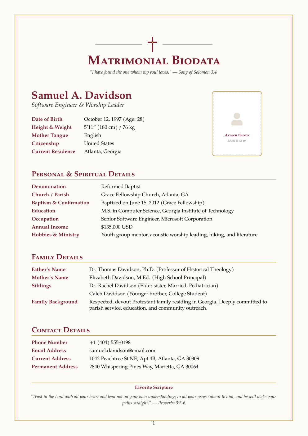 Christian Marriage Biodata LaTeX template preview