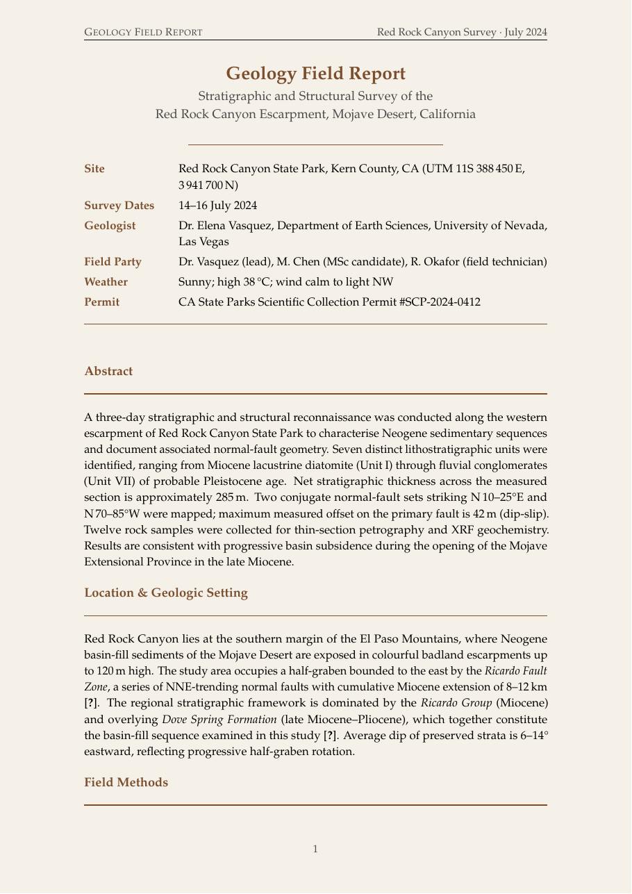 Geology Field Report LaTeX template preview