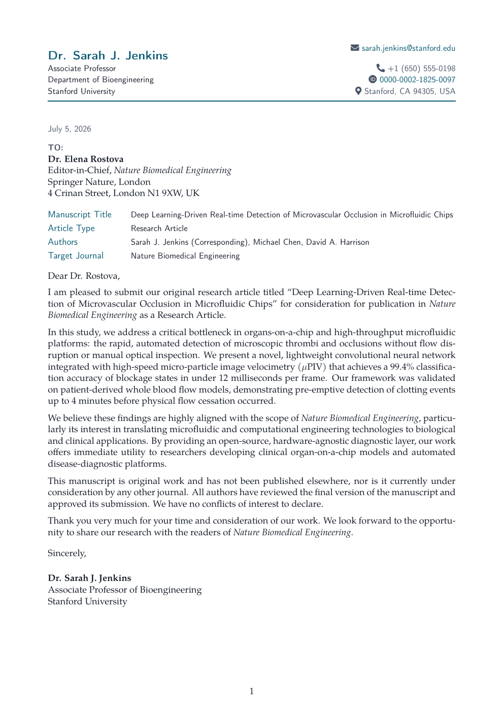 Journal Cover Letter LaTeX template — first page preview