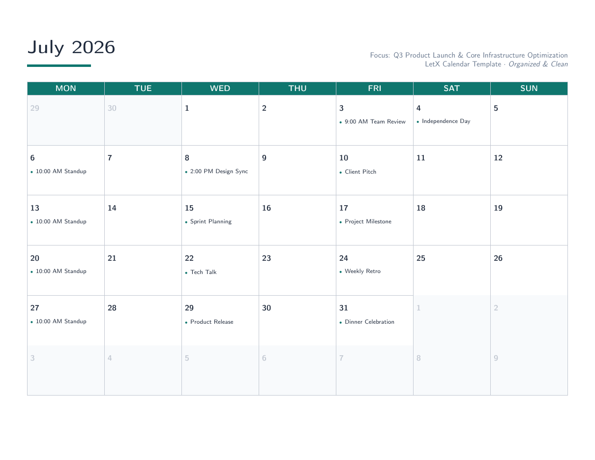 Monthly Calendar preview