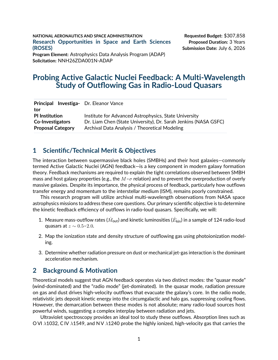 NASA ROSES Grant Proposal LaTeX template preview