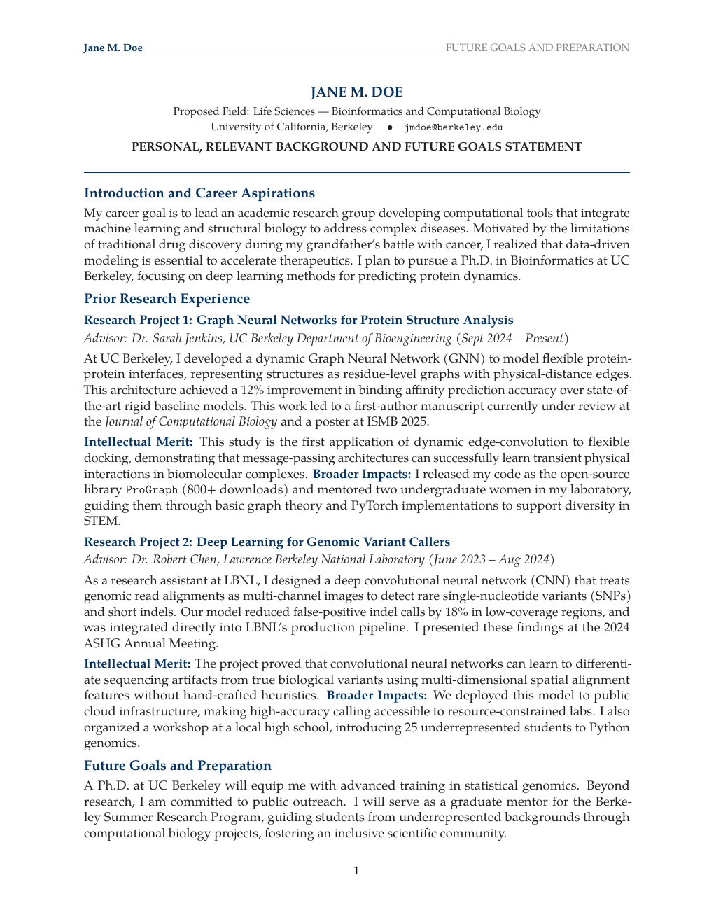 NSF GRFP Fellowship Statements LaTeX template preview