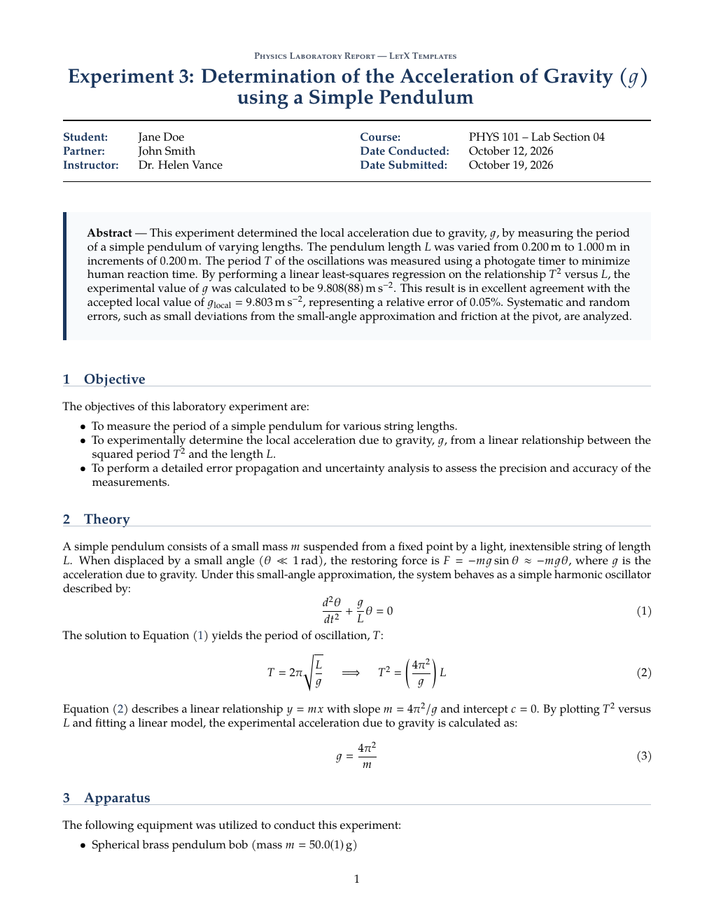 Physics Lab Report LaTeX template preview