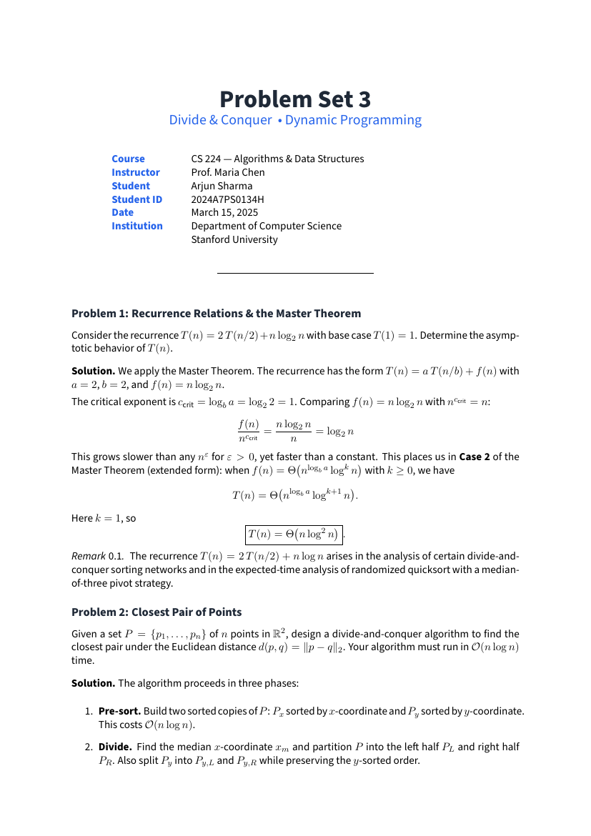 CS Assignment Template LaTeX template — first page preview