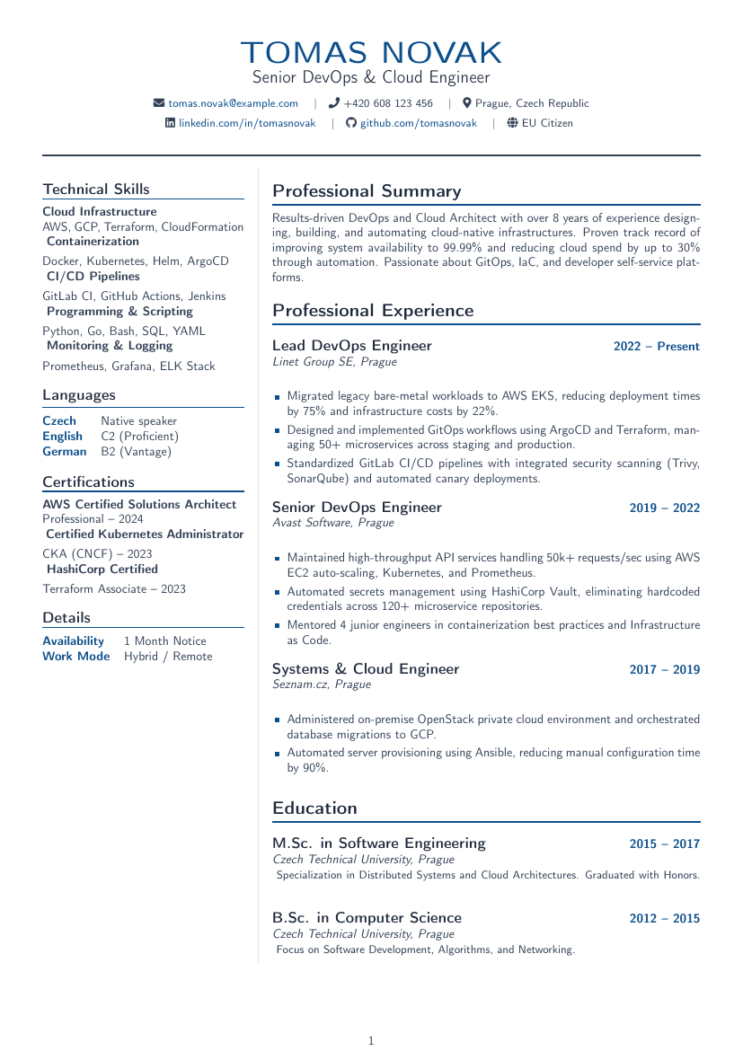 Europass CV Template LaTeX template — first page preview