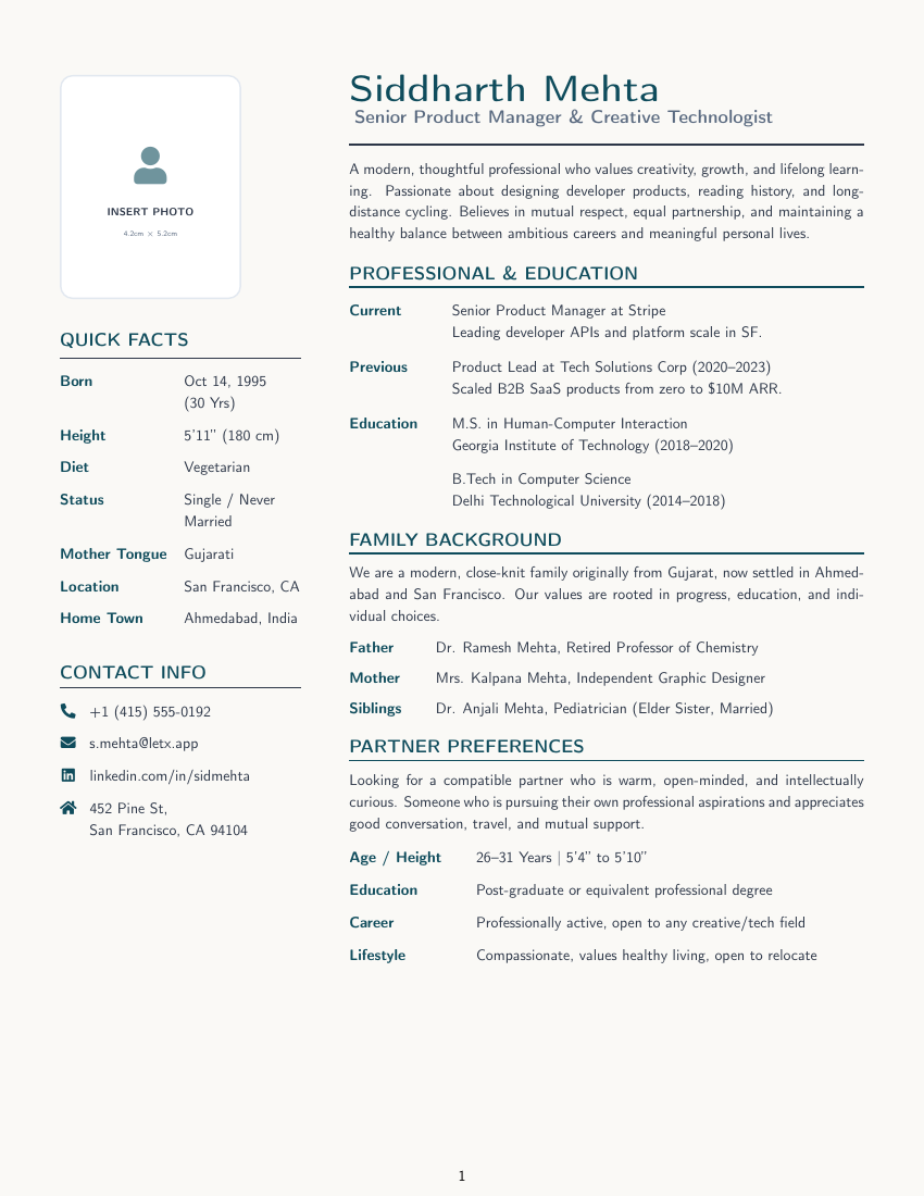 Minimal Marriage Biodata LaTeX template — first page preview