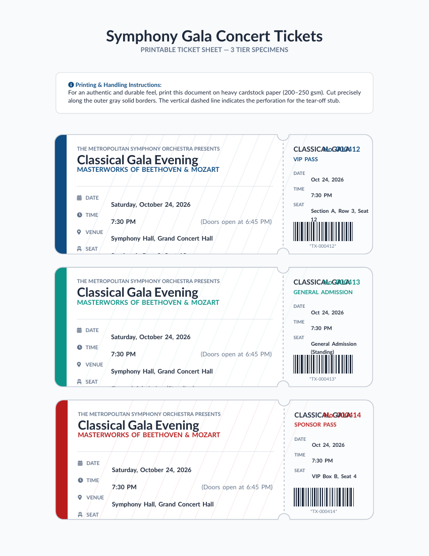 Printable Event Ticket LaTeX template — first page preview