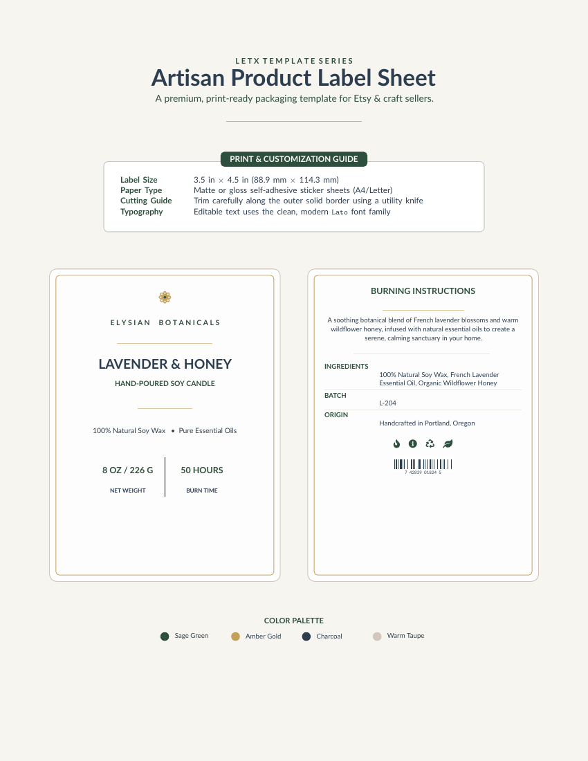 Product Label LaTeX template — first page preview