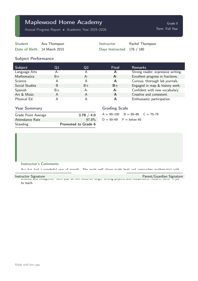 Receipt LaTeX template — first page preview