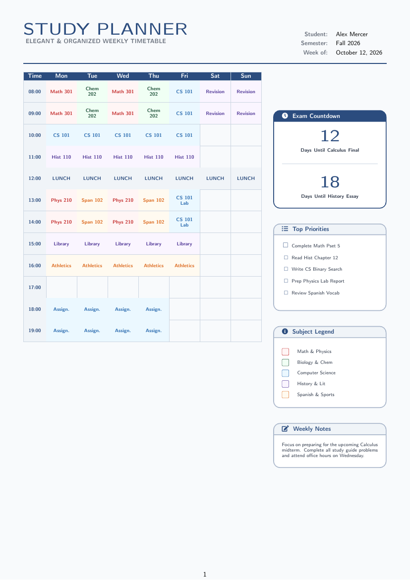 Study Planner preview
