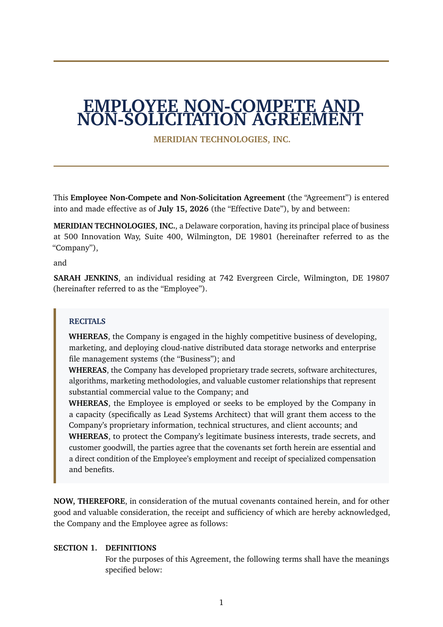 Non-Compete Agreement LaTeX template preview