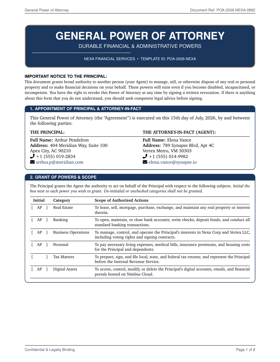 Power of Attorney Form LaTeX template preview