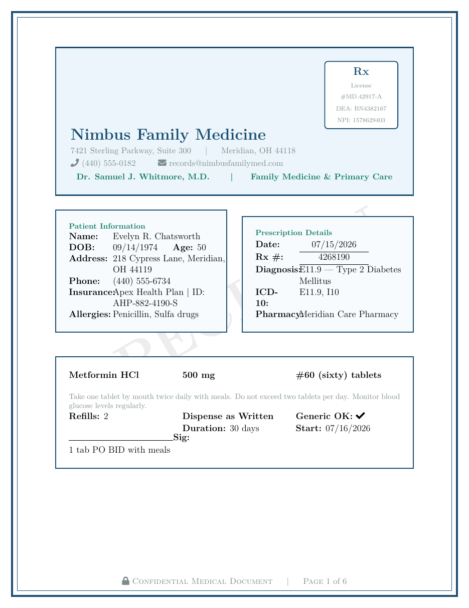 Prescription Pad LaTeX template preview