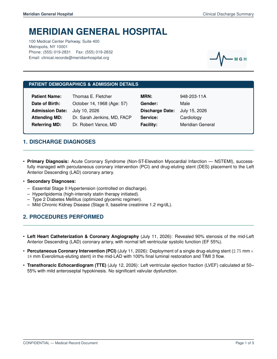 Hospital Discharge Summary LaTeX template preview