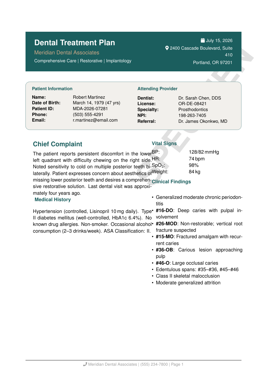 Dental Treatment Plan LaTeX template preview