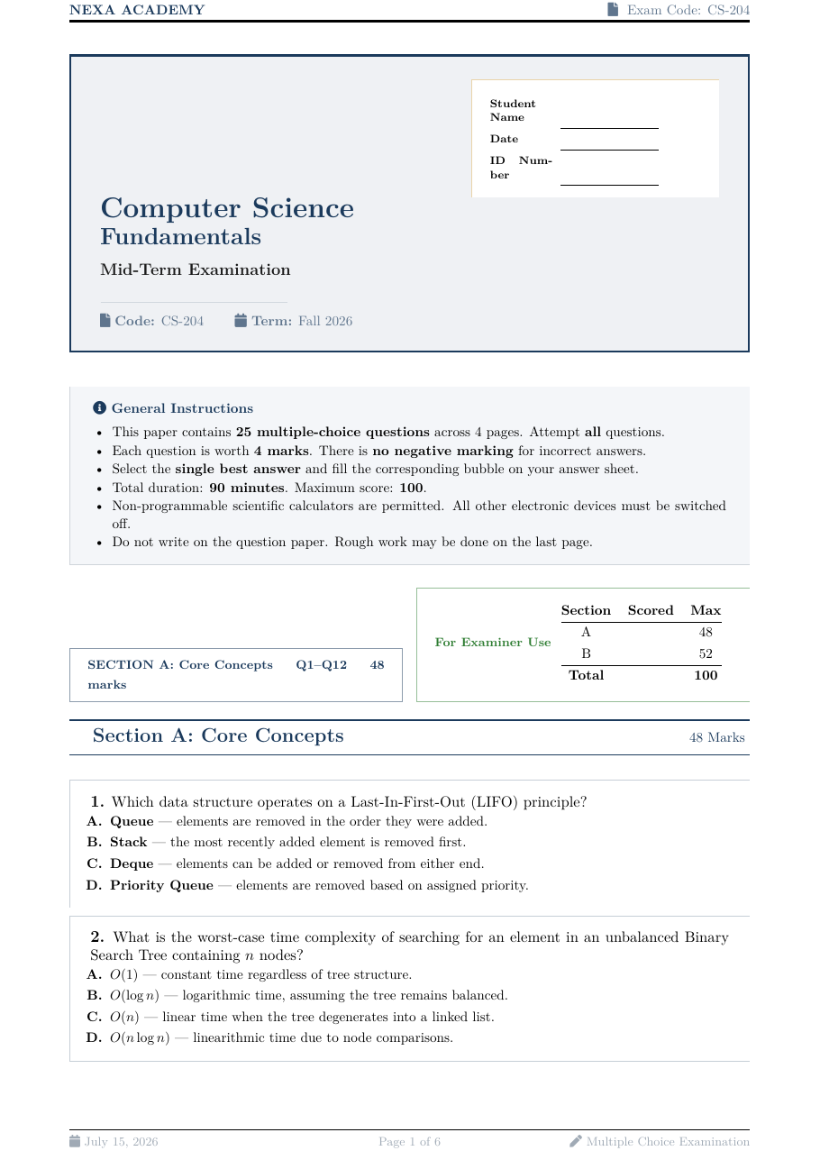 Multiple Choice Test Paper preview