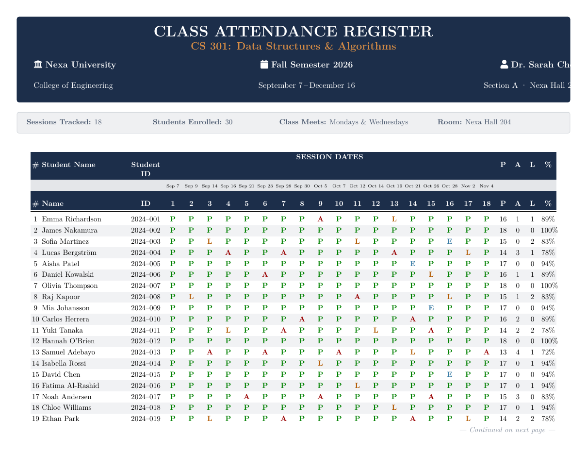 Class Attendance Register preview