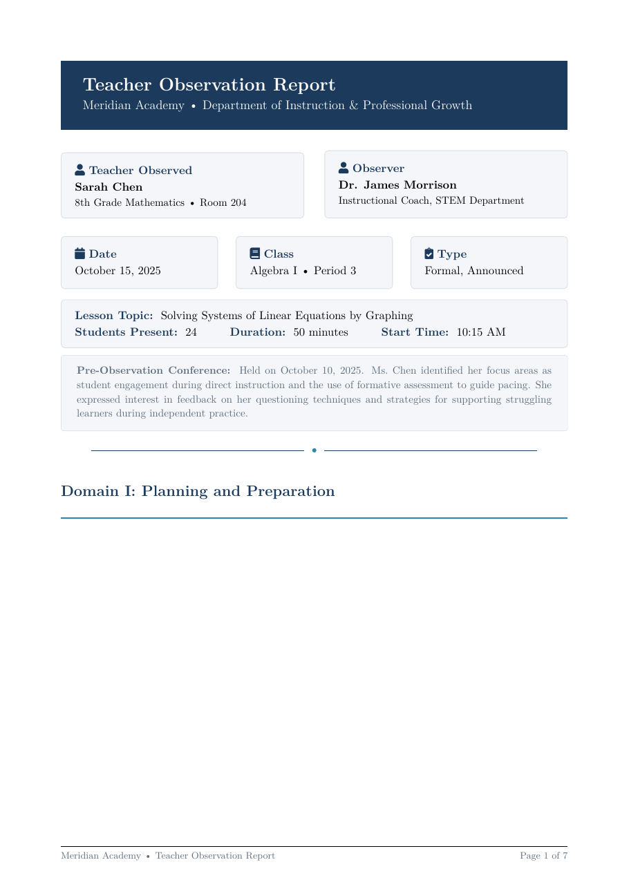 Teacher Observation Report preview