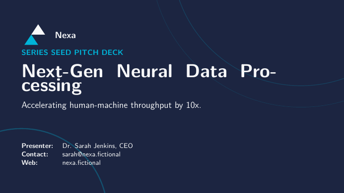 Startup Pitch Deck (Beamer) LaTeX template preview