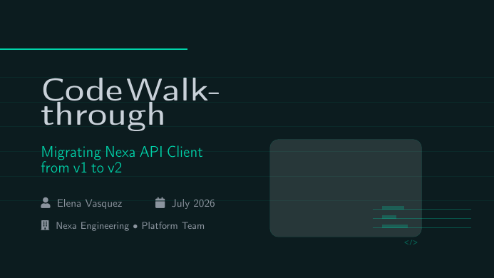 Code Walkthrough Presentation LaTeX template preview