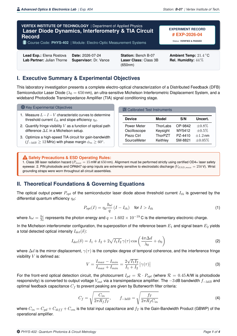 Physics Optics & Electronics Experiment Record preview