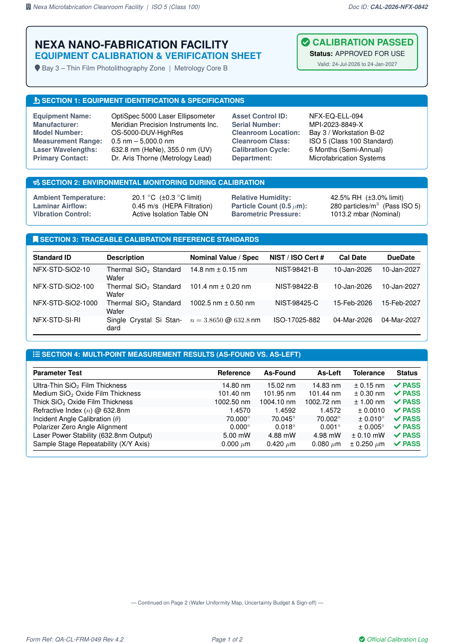 Cleanroom Equipment Calibration Sheet preview