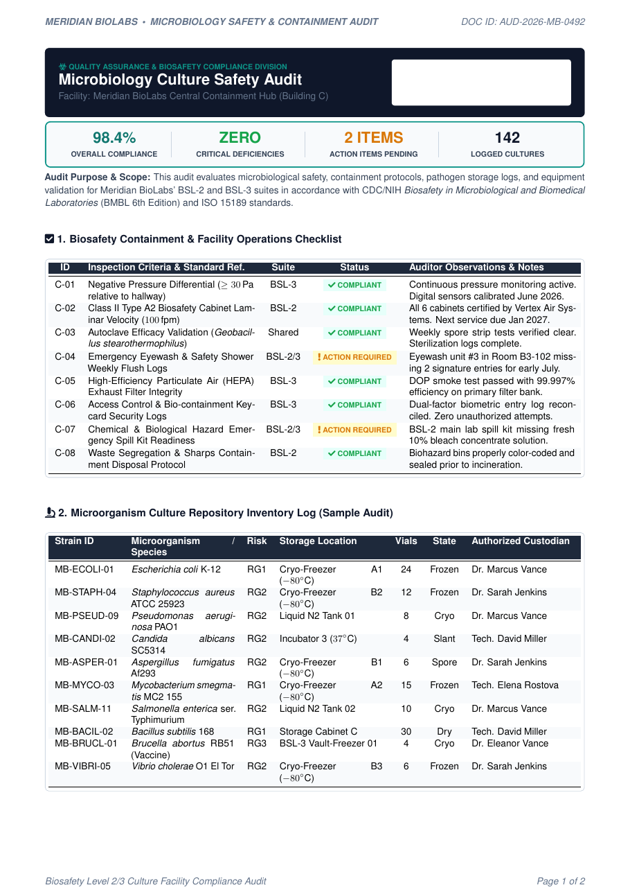 Microbiology Culture Safety Audit preview