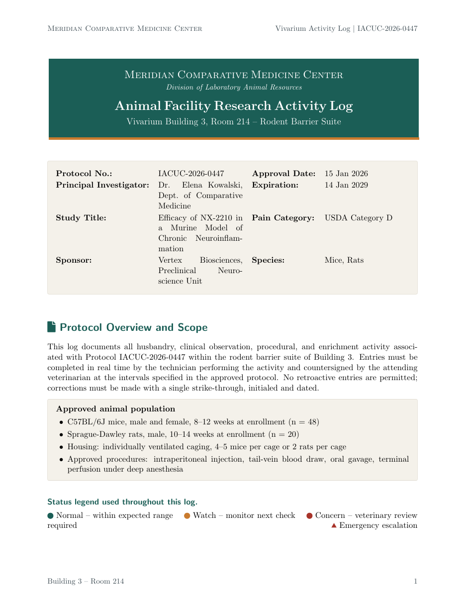 Animal Facility Research Activity Log preview