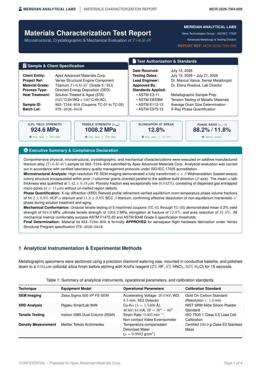 Materials Characterization Test Report preview