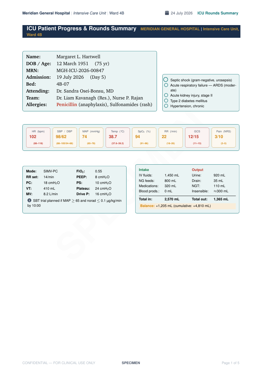 ICU Patient Progress & Rounds Summary preview