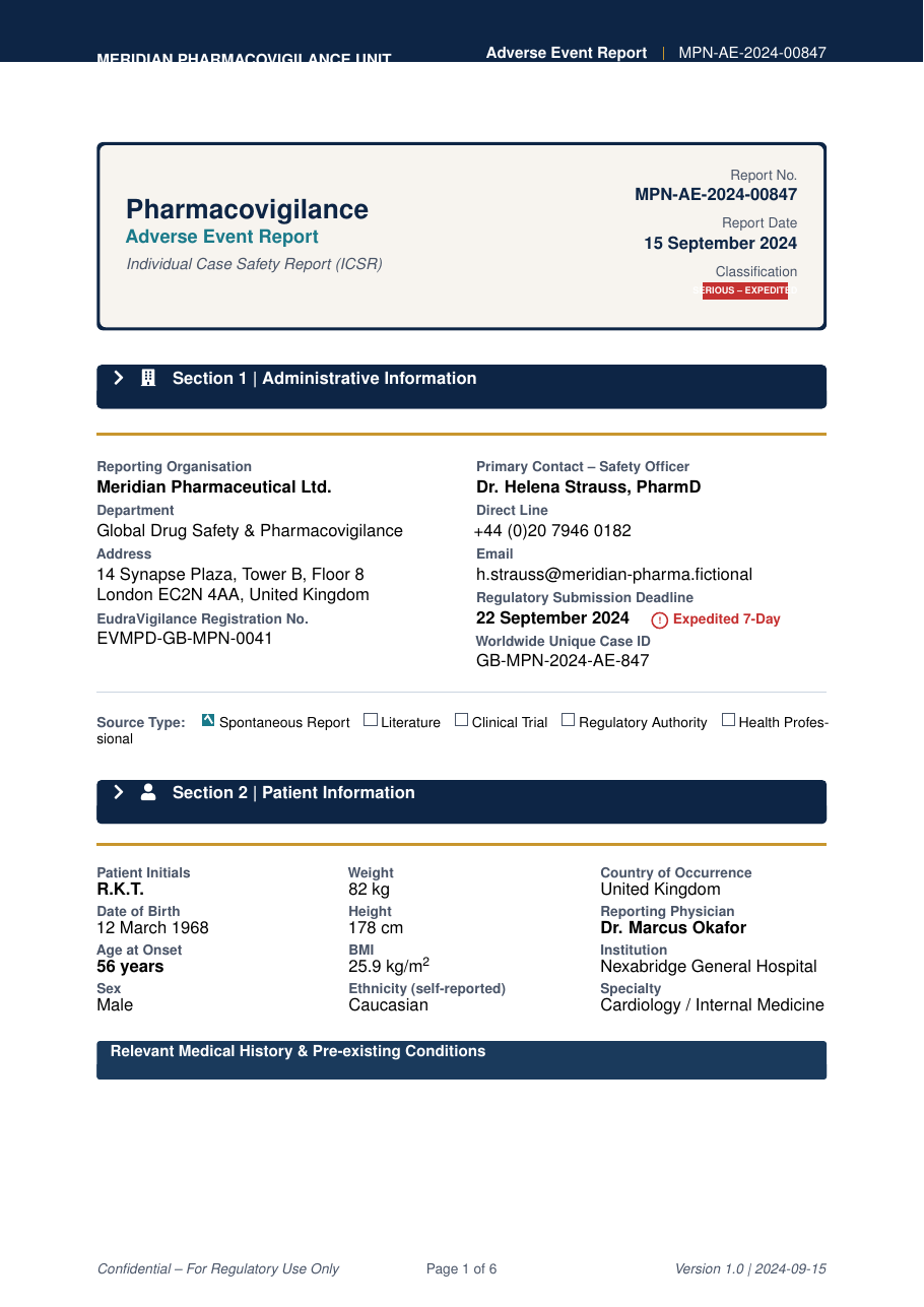 Pharmacovigilance Adverse Event Report preview