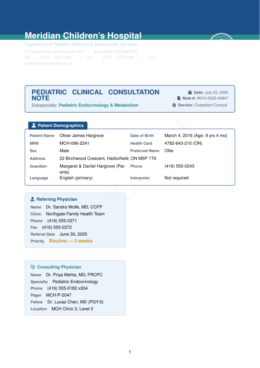 Pediatric Clinical Consultation Note preview