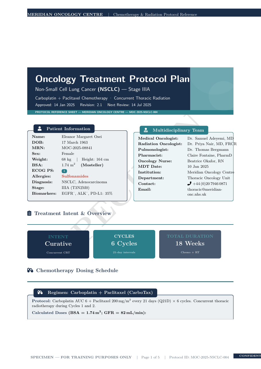 Oncology Treatment Protocol Plan preview
