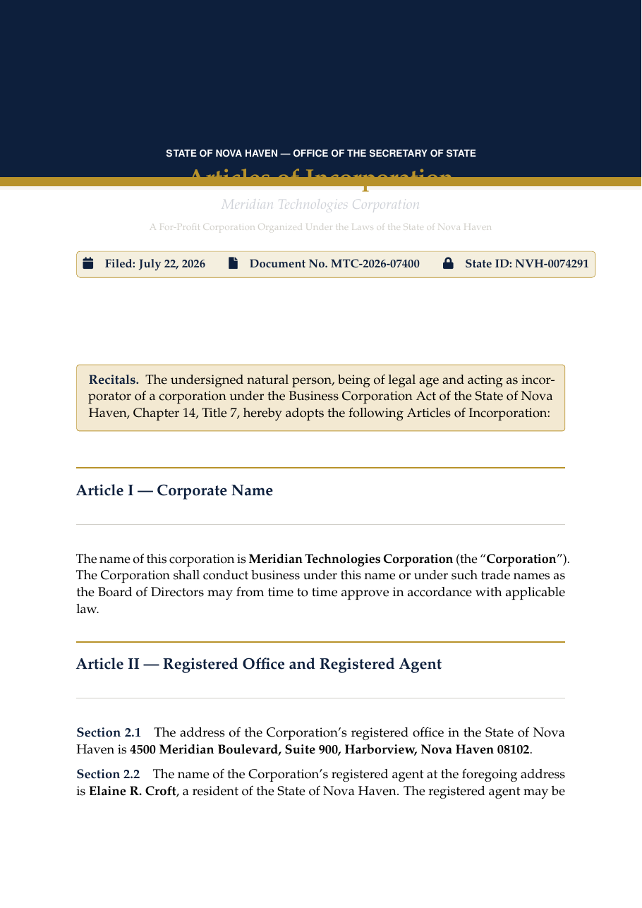 Corporate Articles of Incorporation preview