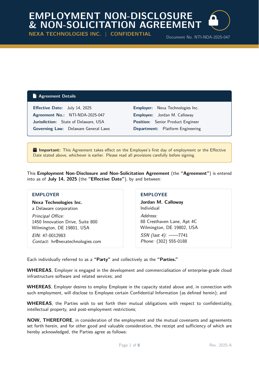 Employment Non-Disclosure & Non-Solicit preview