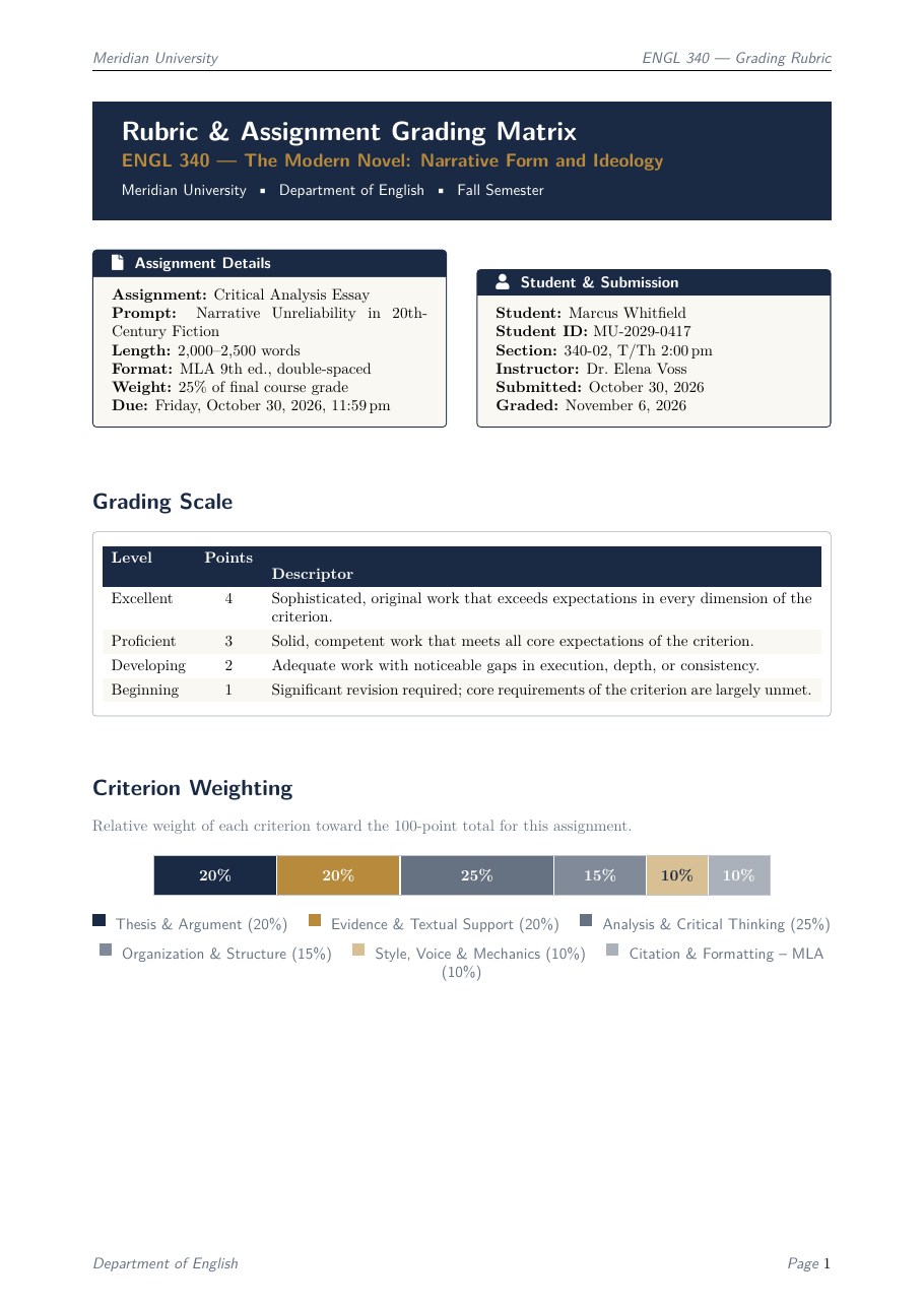Rubric & Assignment Grading Matrix preview