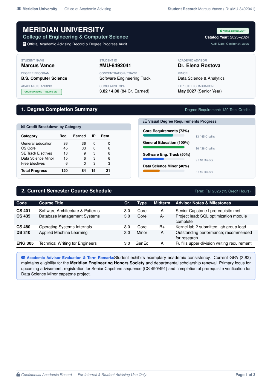 Student Academic Advising Record preview