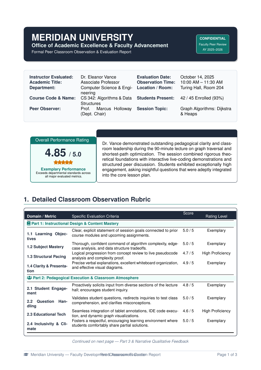 Teacher Peer Classroom Evaluation preview