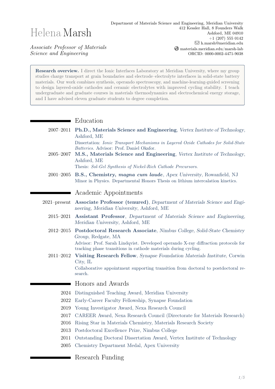 ModernCV Classic Faculty Academic CV preview