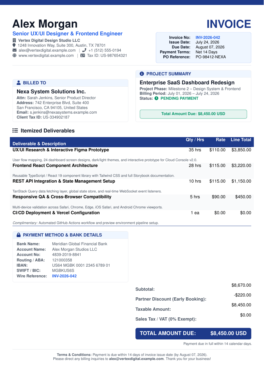Modern Freelance Invoice preview