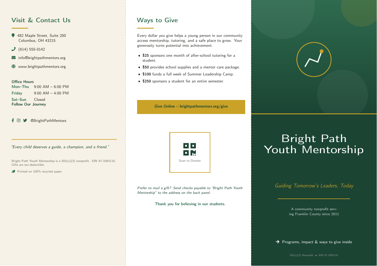 Tri-Fold Brochure LaTeX template — first page preview